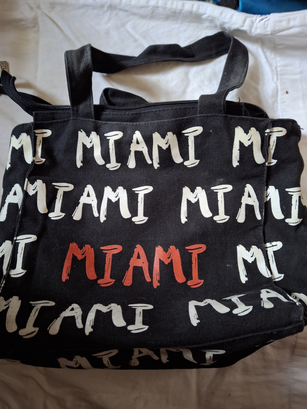 Miami Black Canvas Graphic Tote Bag Red White Y2K Travel Beach